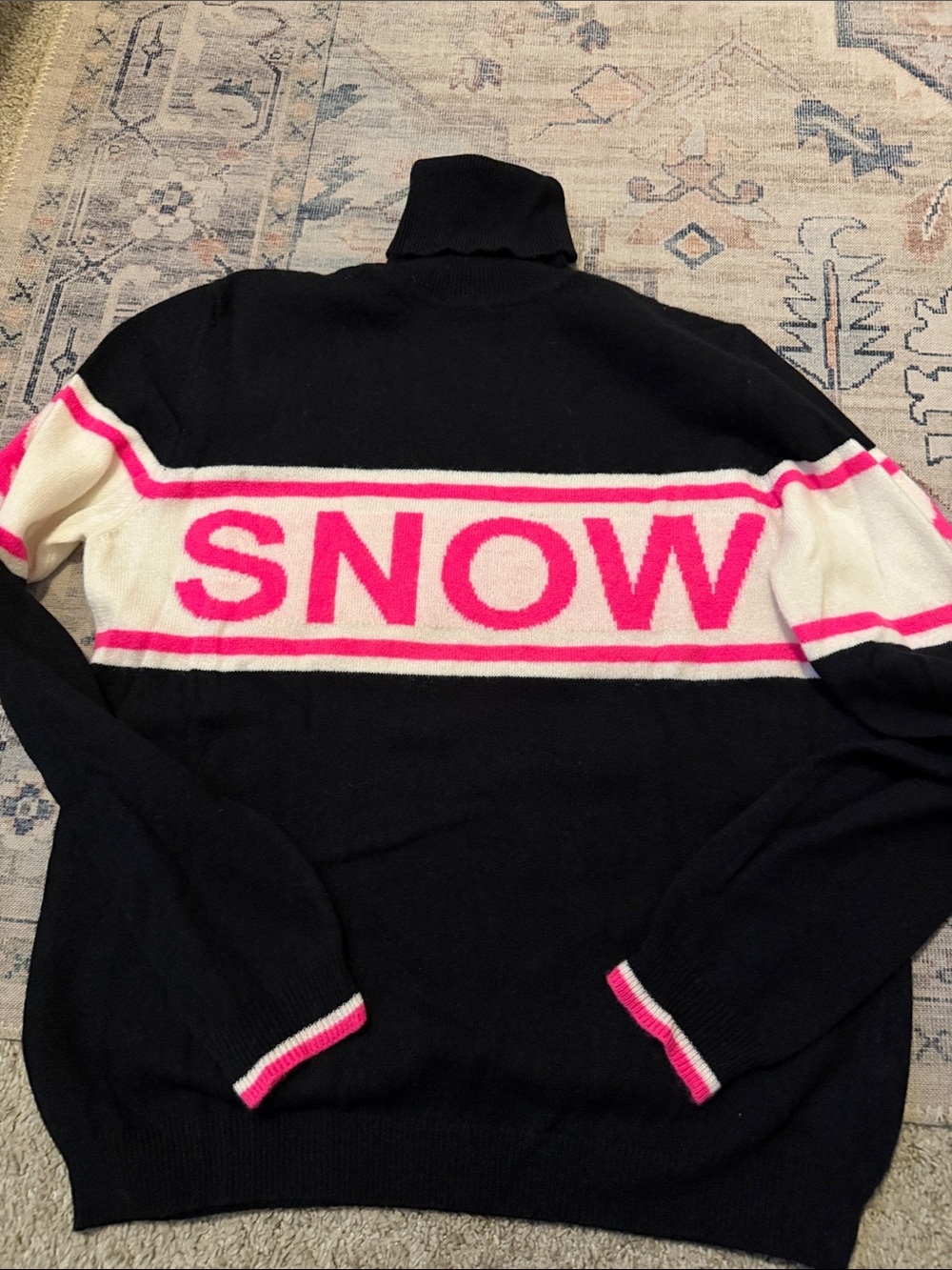Brodie Cashmere Black, White & Pink Snow Babe sweater size Medium women